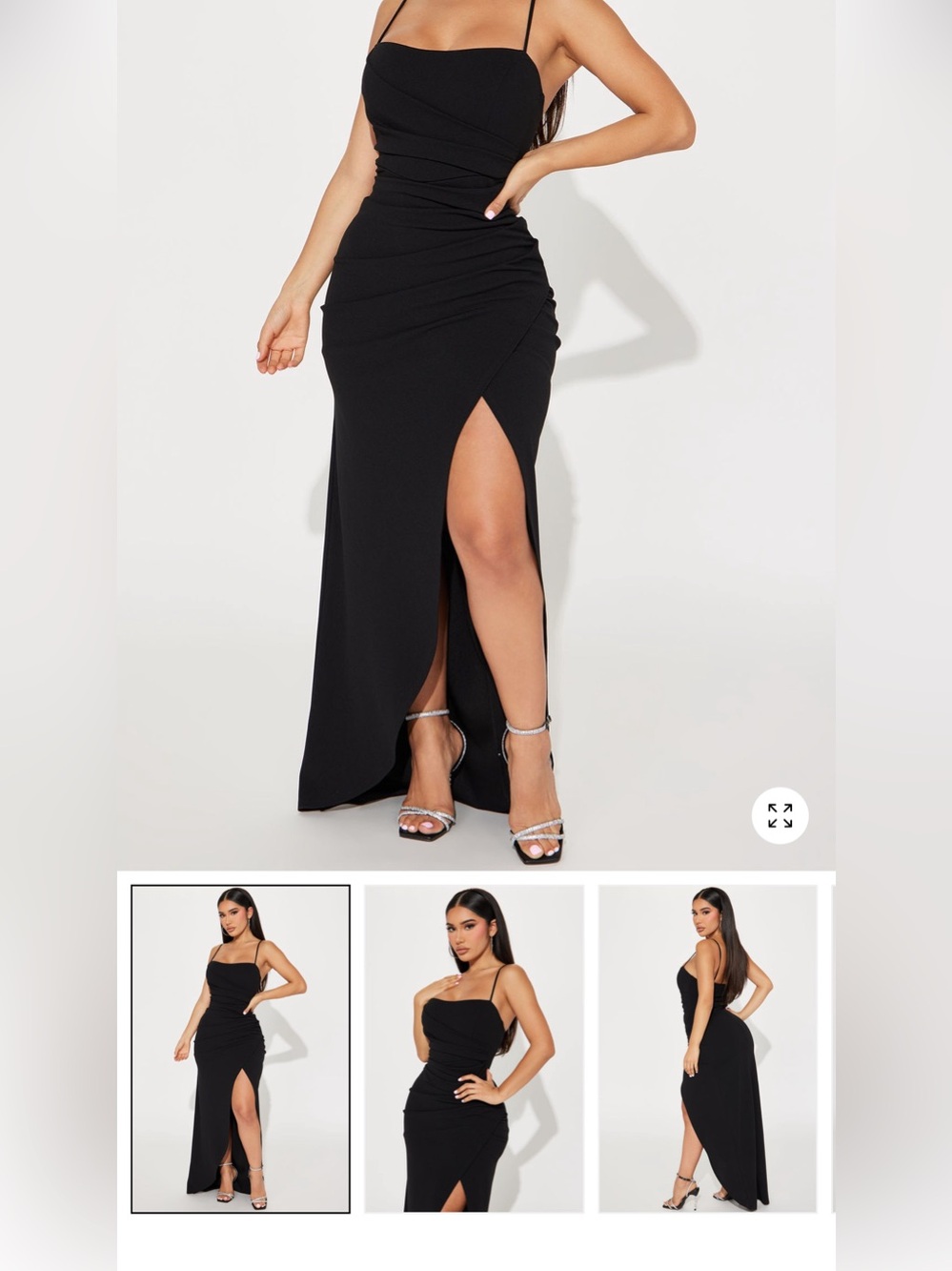 Black Ruched High-Slit Maxi dress